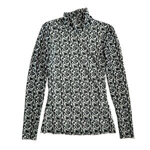 Baum und Pferdgarten Women's Jodi Geometric Mock Neck Mesh Top‎ Black White XS